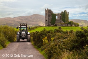 Ballycarbery-Castle-vs-tractor-Ring-of-Kerry-Ireland