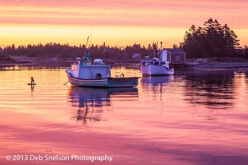 5 Boats Red Dawn Blue Rocks fishing village Lunenburg Nova Scotia Canada