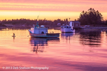 5 Boats Red Dawn Blue Rocks fishing village Lunenburg Nova Scotia Canada