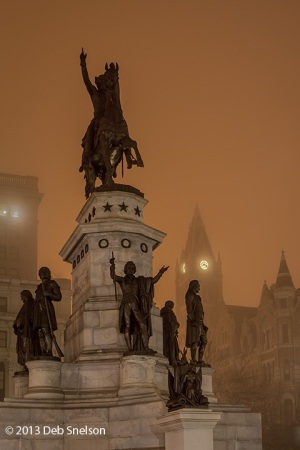 Washington-Statue-Virginia-State-Capitol-at-Night-in-Fog-Richmond-city