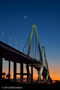 Arthur Ravenel Jr. Bridge Charleston SC with the moon and jupiter